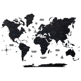 3D Colored Wooden World Map Obsidian Basic