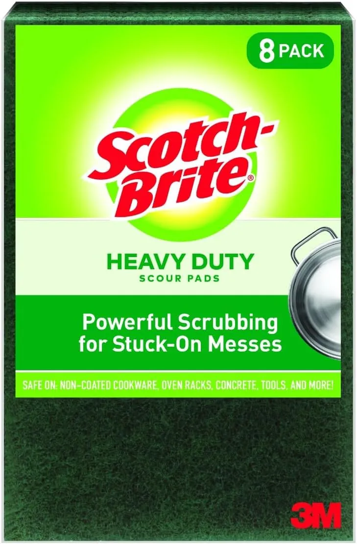 3M 220-8-CC 6-Inch by 9-Inch Scotch-Brite Heavy Duty Scour Pad, 8 Count