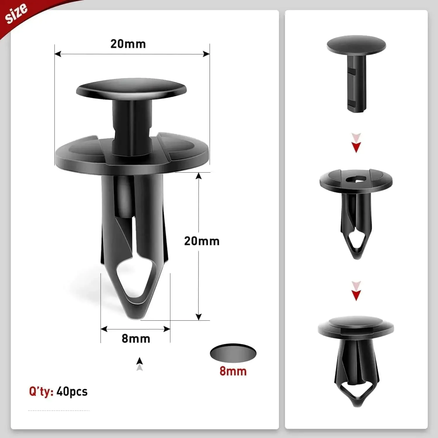 40 Pcs Head 20mm Hole 8mm Bumper Rivet Clips for GM 21030249 for Ford N807389S Chrysler 6503598