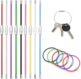 9 Pack Stainless Steel Loops 2mm Coated Wire Keychain Cable Large Keyrings 6 inch Key Chain for Luggage Tags, Key Tags, Keyrings, Kitchen Utensils, Duster-Assorted Colors