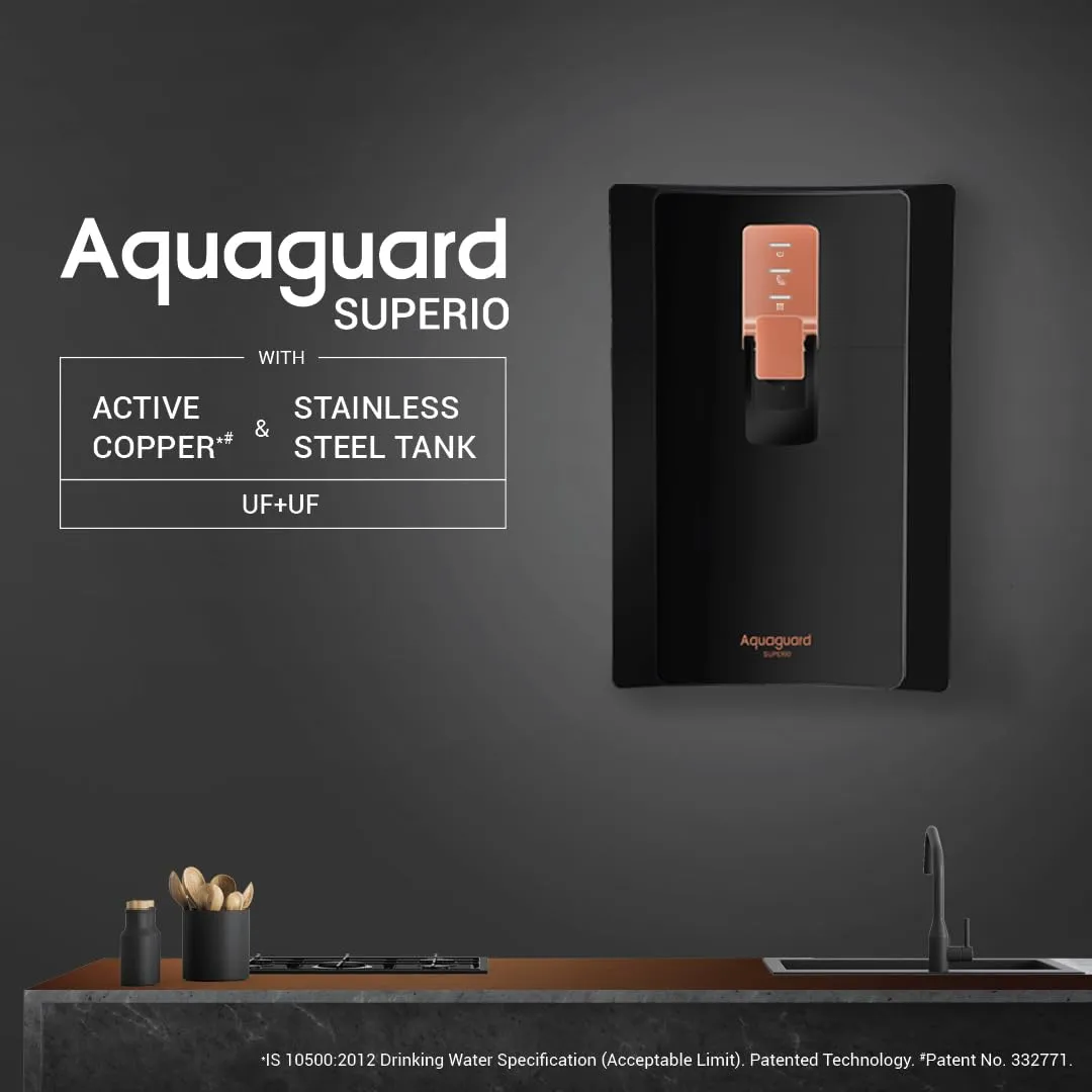 Aquaguard Superio UV UF Water Purifier With Active Copper Tech & Stainless Steel Tank | Suitable For Municipal Water, Not Suitable For Borewell/Tanker Water | GWPDSPRUS23000