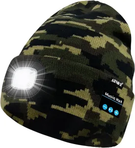 ATNKE LED Lighted Bluetooth Beanie Hat,USB Rechargeable 4 LED Wireless Music Running Headlamp Cap Gift for Men and Women