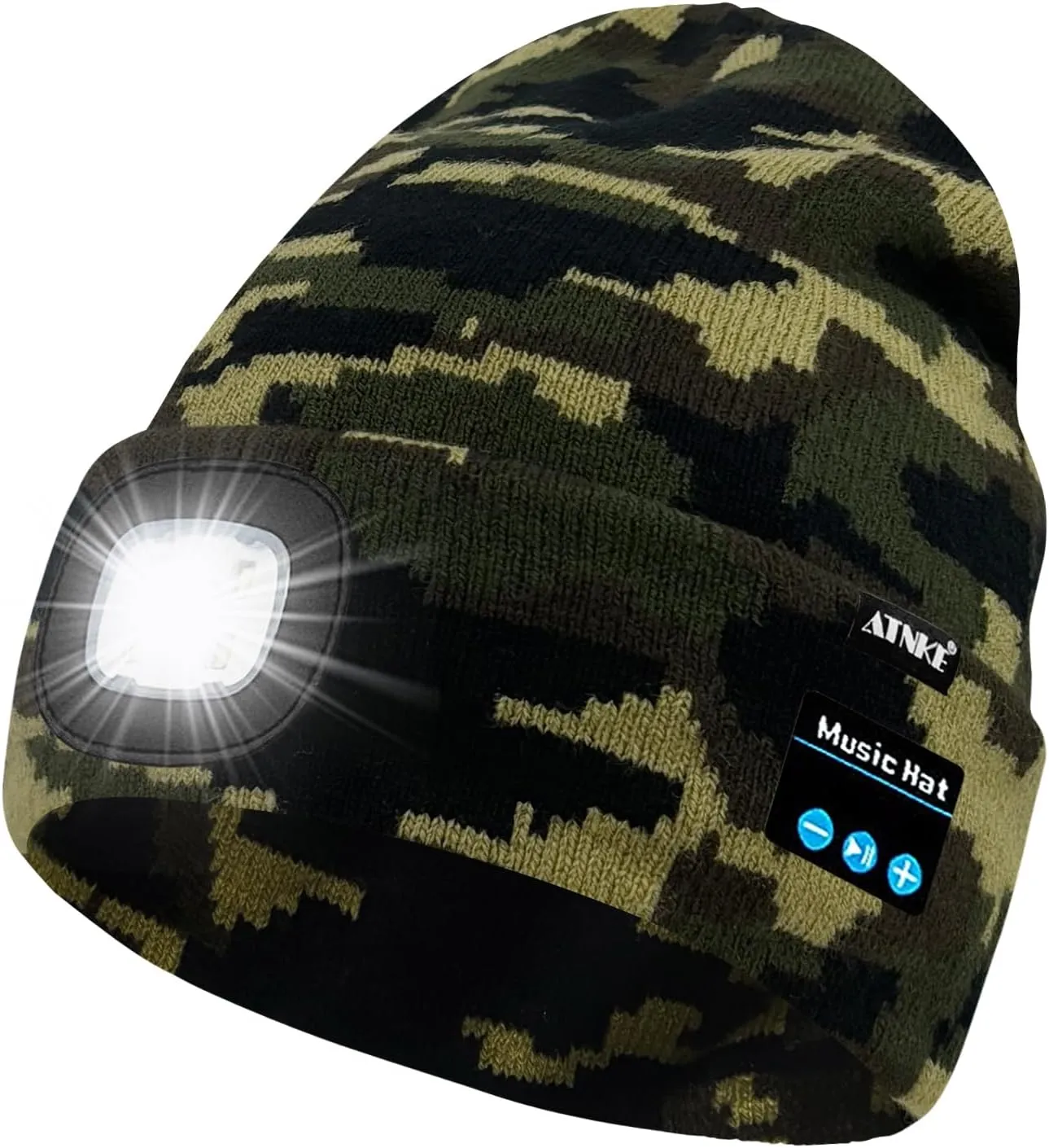 ATNKE LED Lighted Bluetooth Beanie Hat,USB Rechargeable 4 LED Wireless Music Running Headlamp Cap Gift for Men and Women
