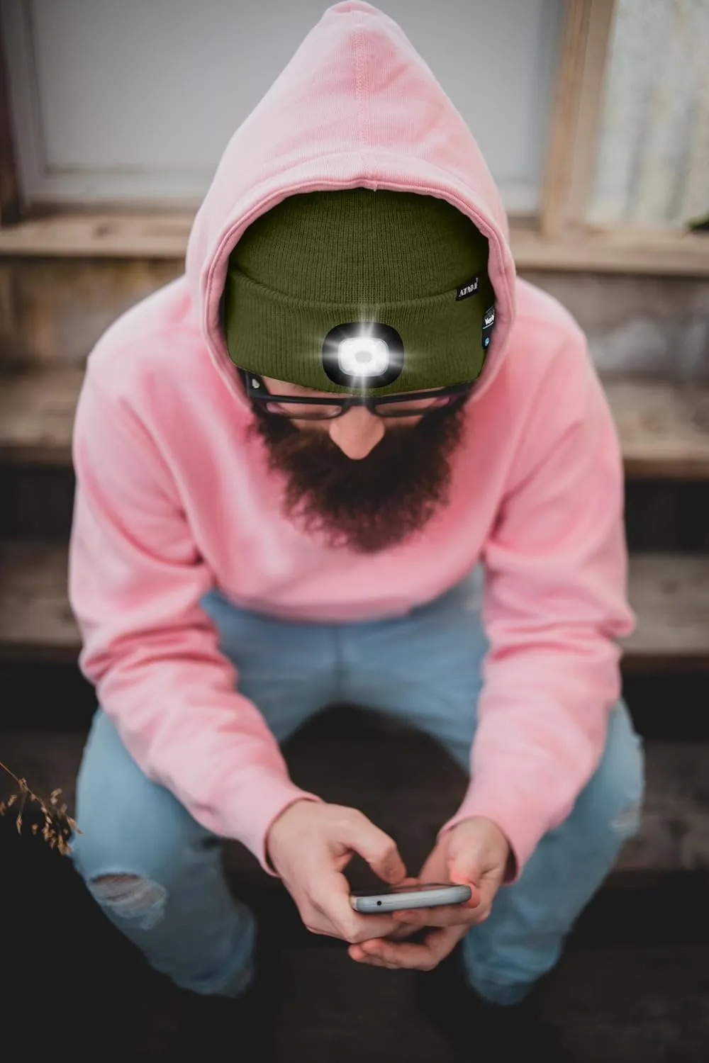ATNKE LED Lighted Bluetooth Beanie Hat,USB Rechargeable 4 LED Wireless Music Running Headlamp Cap Gift for Men and Women