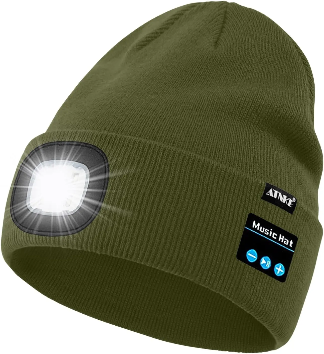 ATNKE LED Lighted Bluetooth Beanie Hat,USB Rechargeable 4 LED Wireless Music Running Headlamp Cap Gift for Men and Women