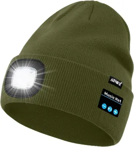 ATNKE LED Lighted Bluetooth Beanie Hat,USB Rechargeable 4 LED Wireless Music Running Headlamp Cap Gift for Men and Women