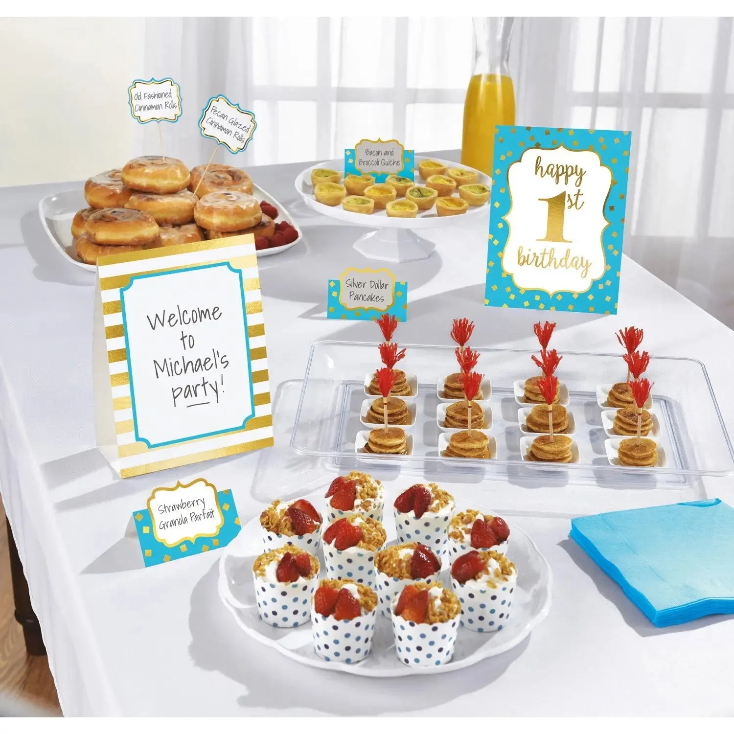 Blue & Gold 1st Birthday Buffet Decoration Kit
