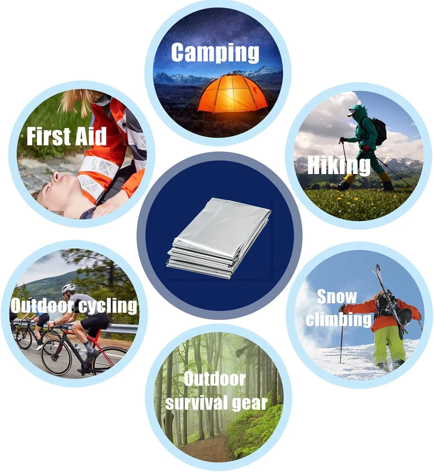 Emergency Mylar Thermal Survival Blanket - Silver Gold Foil Space Kit for Outdoors, Camping, Hiking or First Aid (Silver, 12pcs)