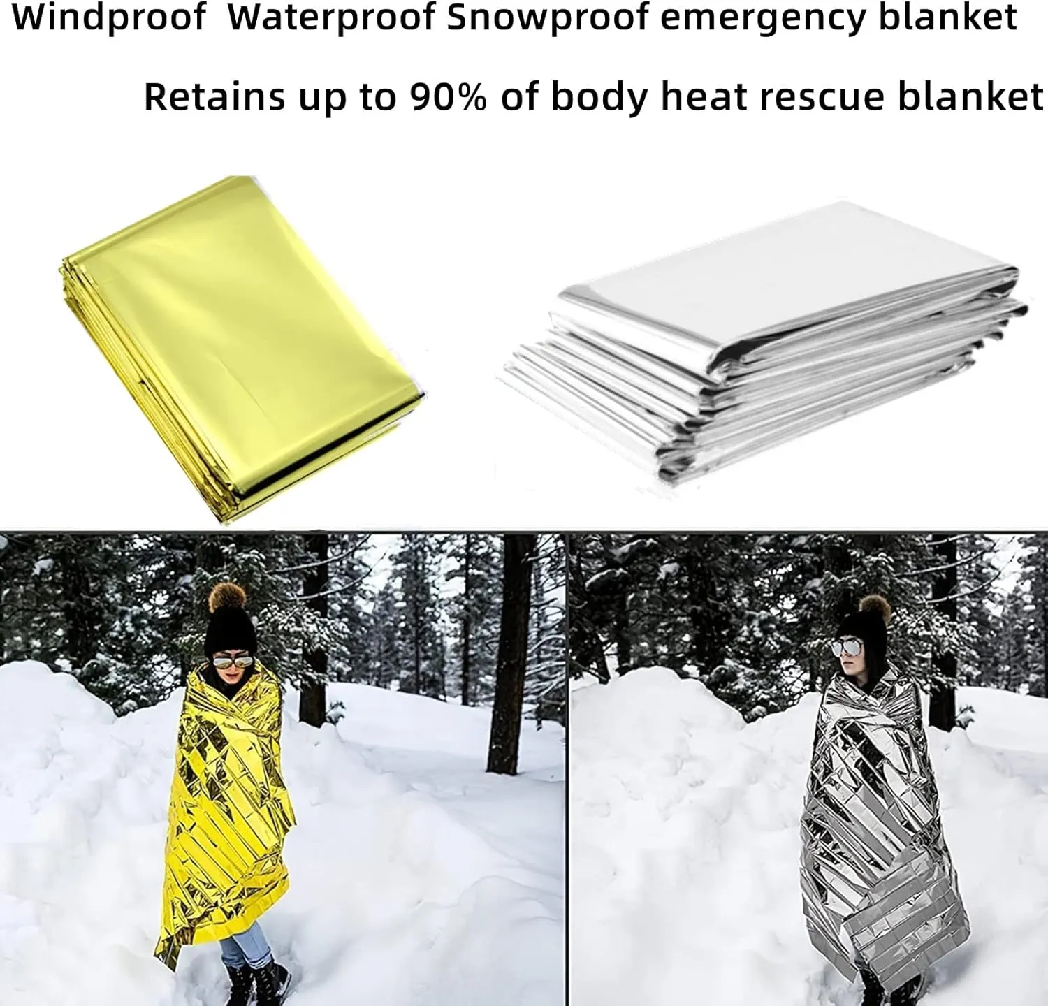 Emergency Mylar Thermal Survival Blanket - Silver Gold Foil Space Kit for Outdoors, Camping, Hiking or First Aid (Silver, 12pcs)
