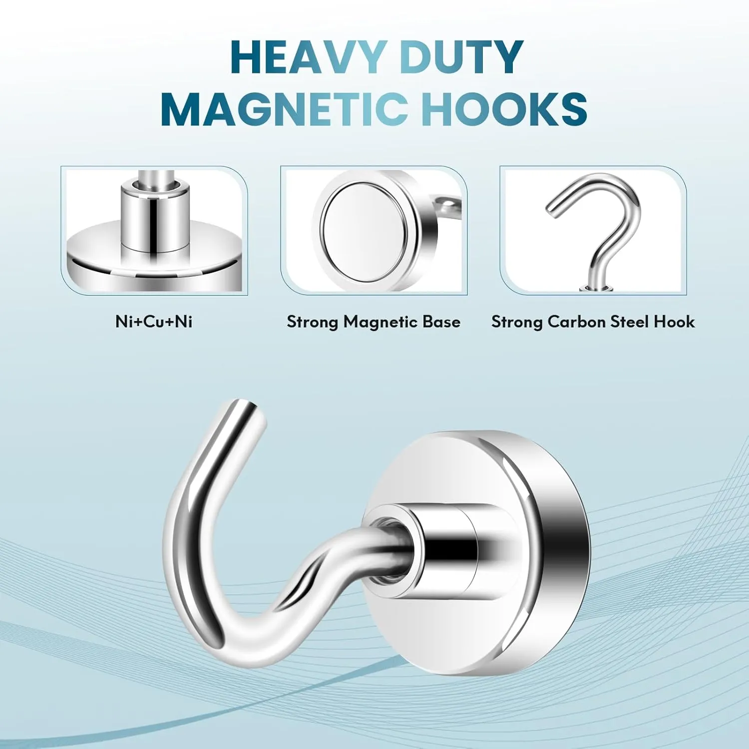 Neosmuk Magnetic Hooks,30lb  Heavy Duty Earth Magnets with Hook for Refrigerator, Extra Strong Cruise Hook for Hanging, Magnetic Hanger for Cabins, Grill (Silver White, Pack of 10)