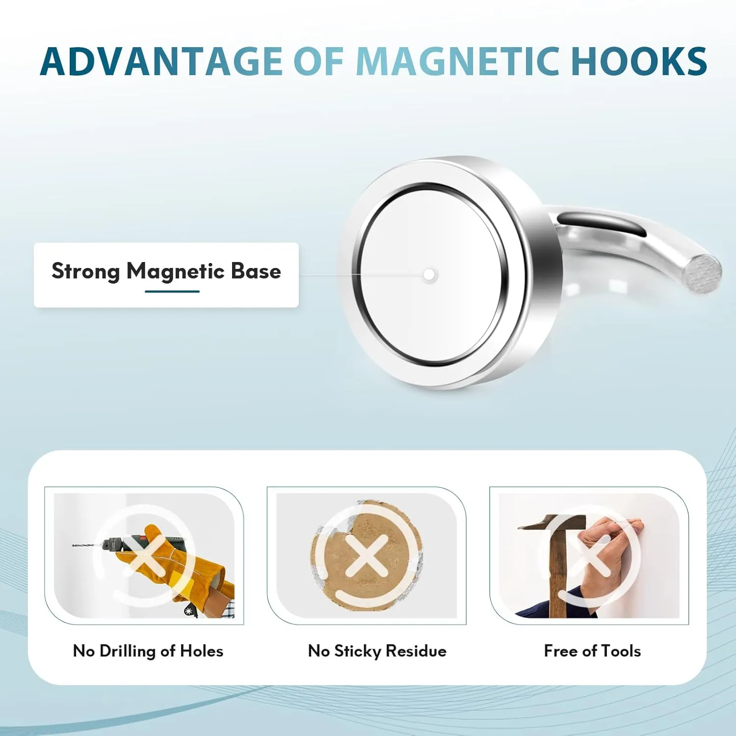 Neosmuk Magnetic Hooks,30lb  Heavy Duty Earth Magnets with Hook for Refrigerator, Extra Strong Cruise Hook for Hanging, Magnetic Hanger for Cabins, Grill (Silver White, Pack of 10)