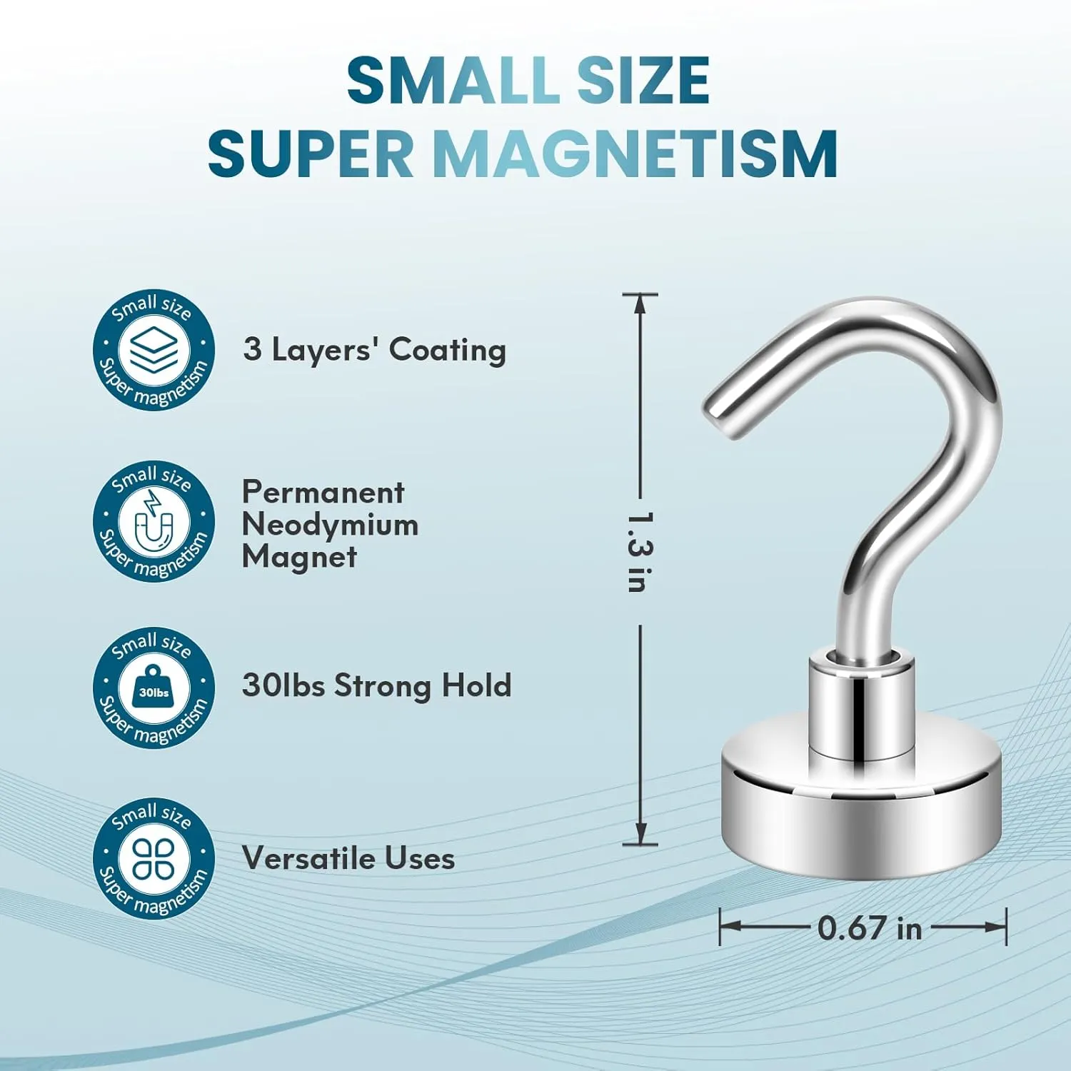 Neosmuk Magnetic Hooks,30lb  Heavy Duty Earth Magnets with Hook for Refrigerator, Extra Strong Cruise Hook for Hanging, Magnetic Hanger for Cabins, Grill (Silver White, Pack of 10)