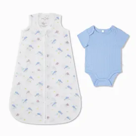 Ocean Muslin Sleeping Bag 0.5 TOG & Ribbed Bodysuit Set
