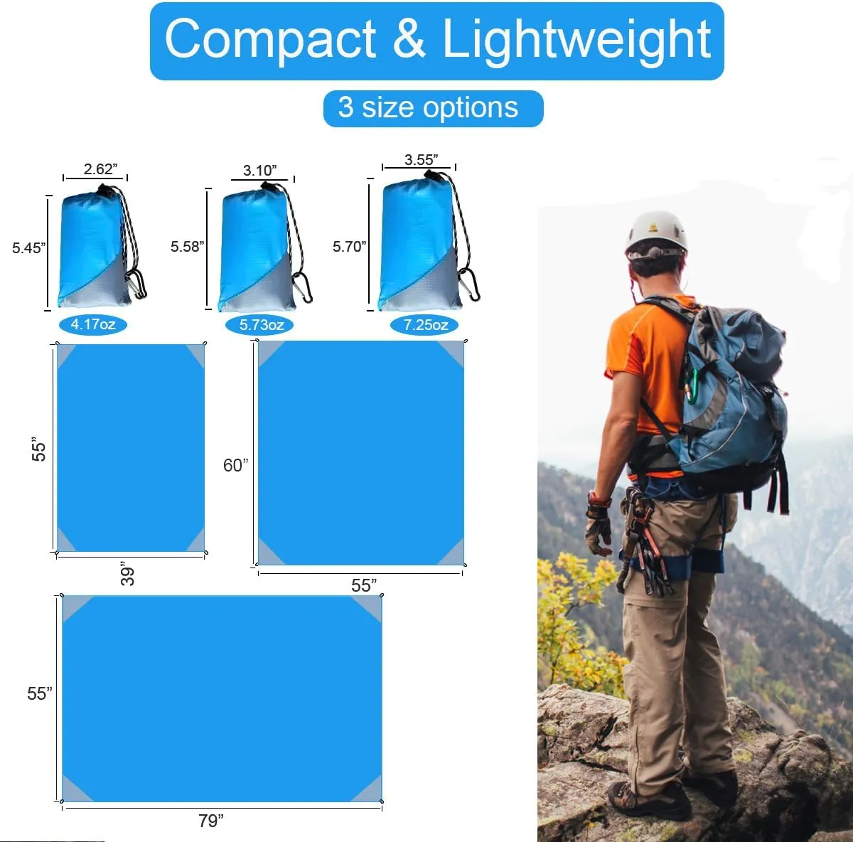 Orga'Neat Pocket Picnic Blanket, Sandproof Lightweight Pocket Camping Tarp, 55x 60 Foldable & Fits into Small Bag, Water Resistant Washable Quick Dry Compact Beach Mat for Outdoor Recreation